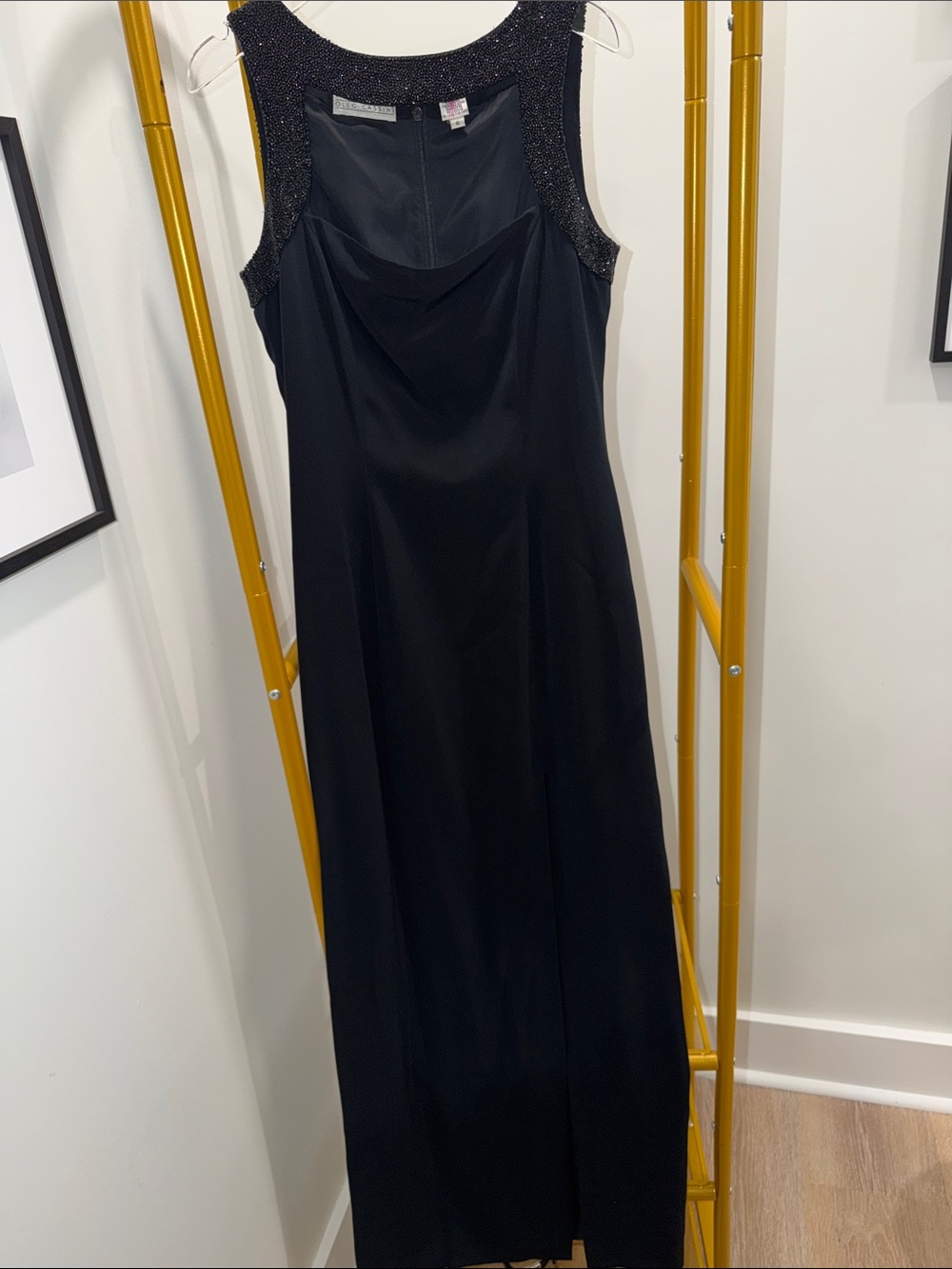 Oleg Cassini Black Sleeveless Beaded Evening Gown